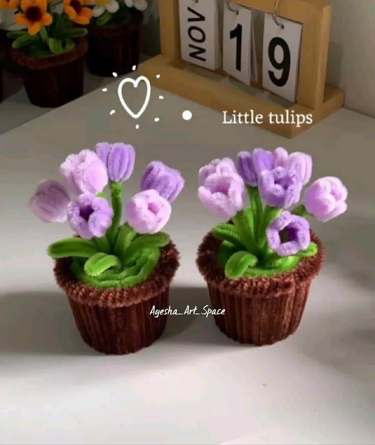 Handmade Pipe Cleaner Flower Pot – Cute Decorative Artificial Flowers – Custom Flower Arrangement