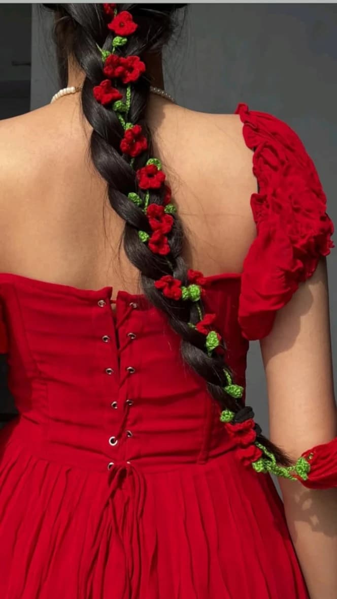 Handmade Crochet Paranda – Vintage Floral Hair Tassel / Traditional Bohemian Hair Braiding Extension for Women & Girls