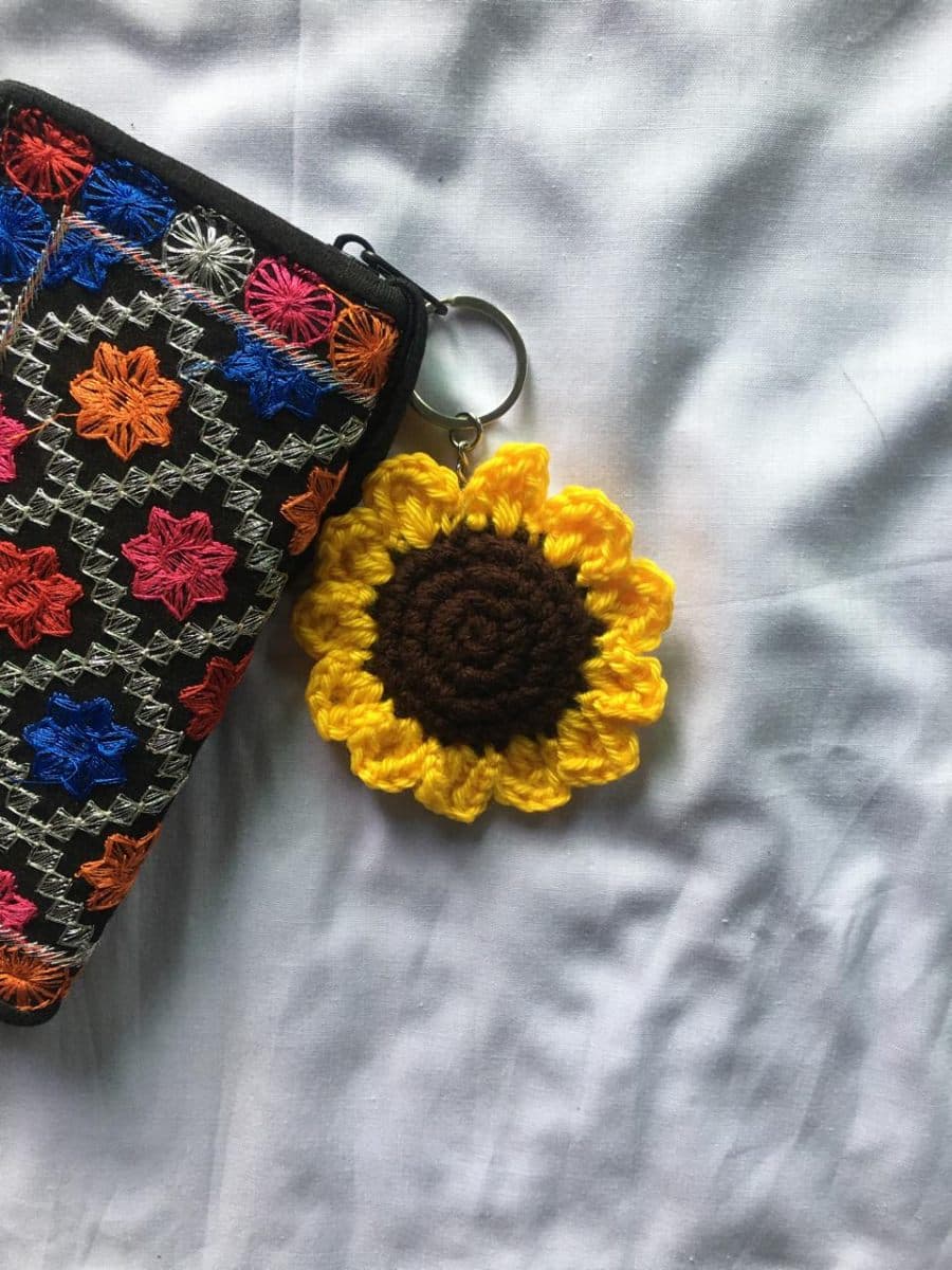 Handmade Crochet Sunflower Keychain | Yellow Flower Bag Charm | Cute Crochet Keyring