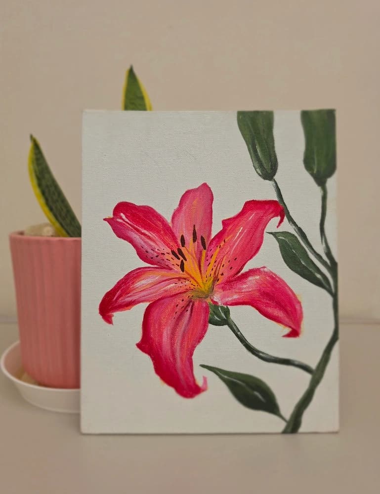 Pink lilly handmade canvas wall art