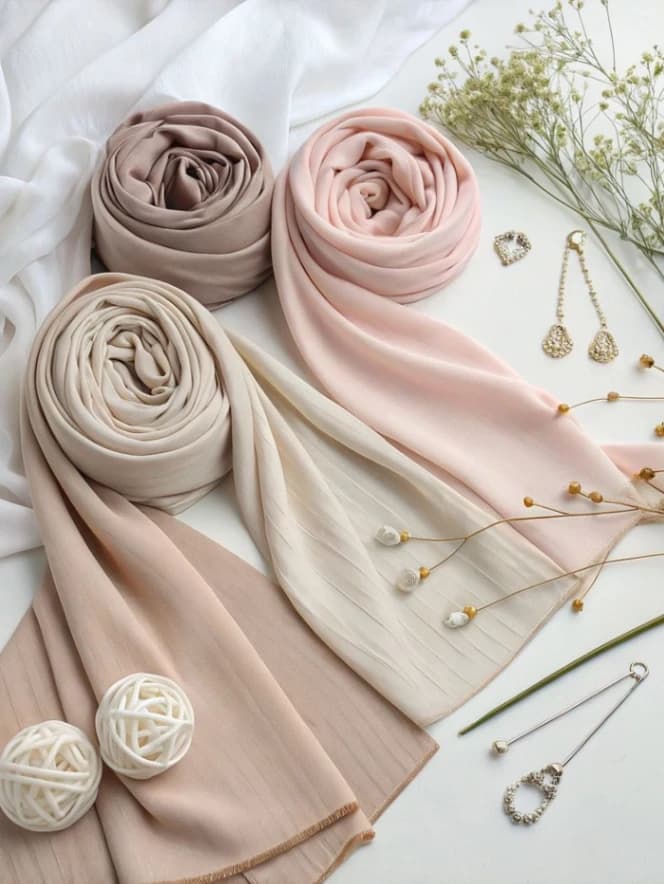 Textured Chiffon Hijab | Mocha, Blush Pink, Cream & Beige