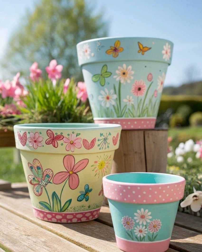 Hand Painted Pots Set of 3