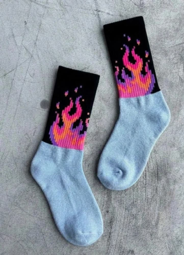 Flame Socks for Men and Women | Black & Grey Crew Socks, 1 Pair
