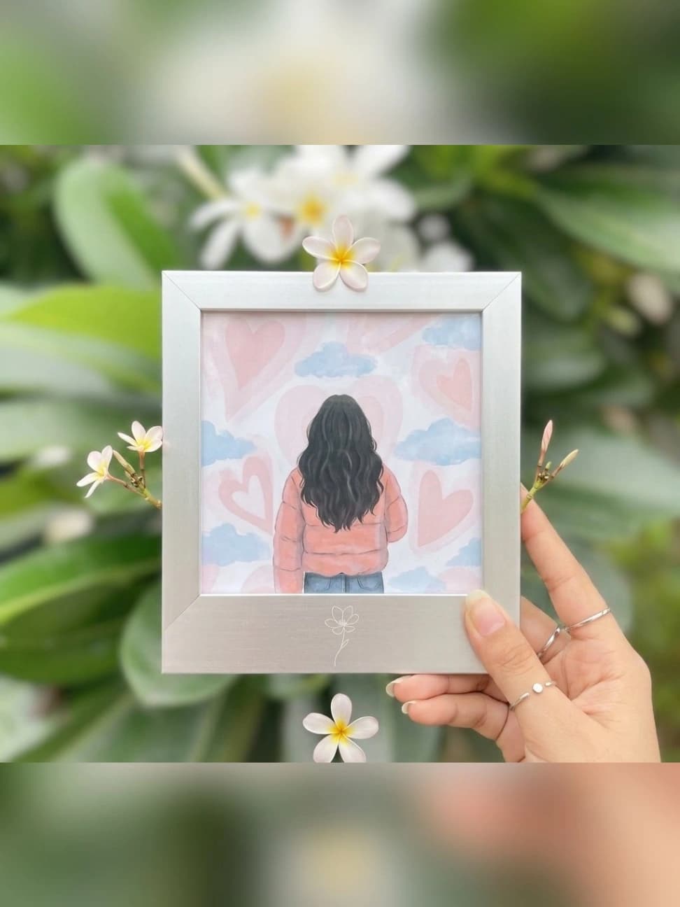 Customized Photo Frame | Faceless Portrait Illustration in Silver Frame