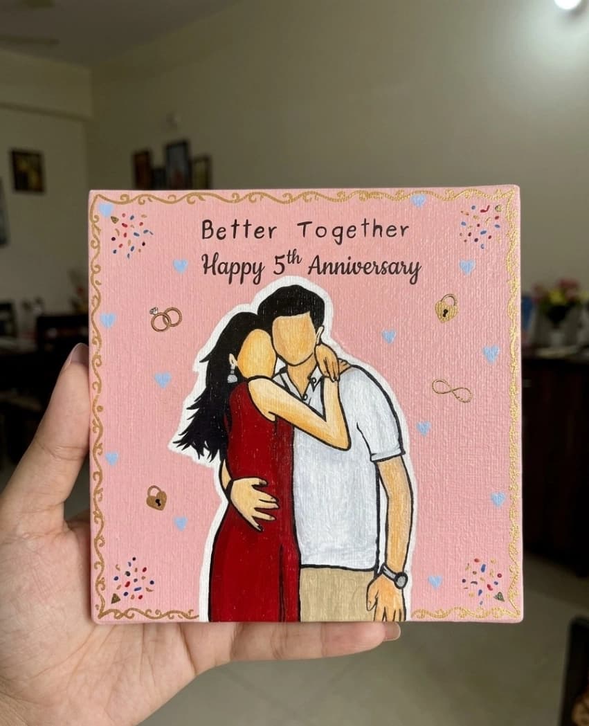 Anniversary Gift Couple Painting | Custom Faceless Portrait on Canvas from Photo