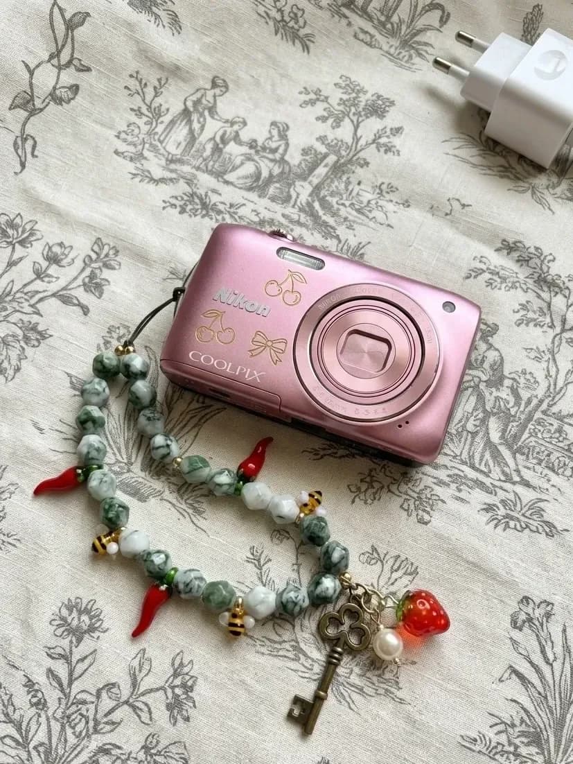 Used Nikon Coolpix Digital Camera | Pink Digicam with Charger & Beaded Strap