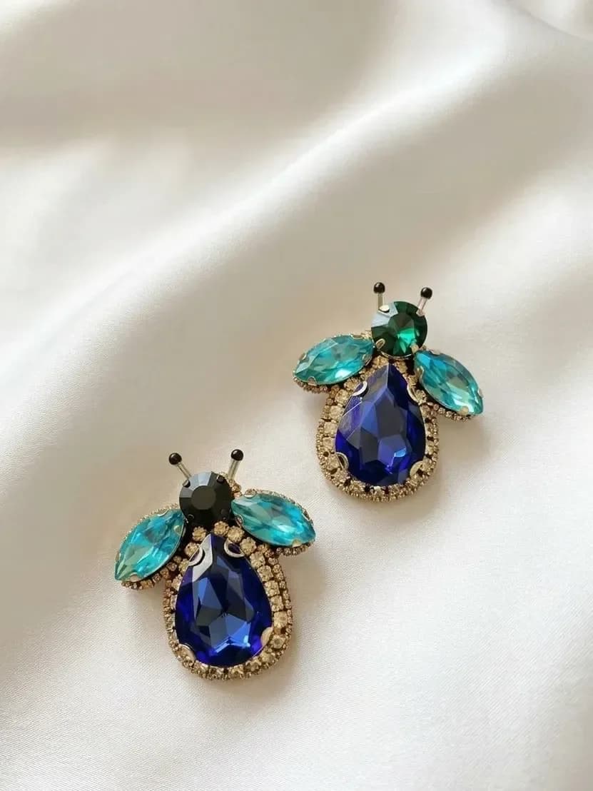 Bee Brooch Pin Set of 2 | Blue & Aqua Crystal Stone Brooches