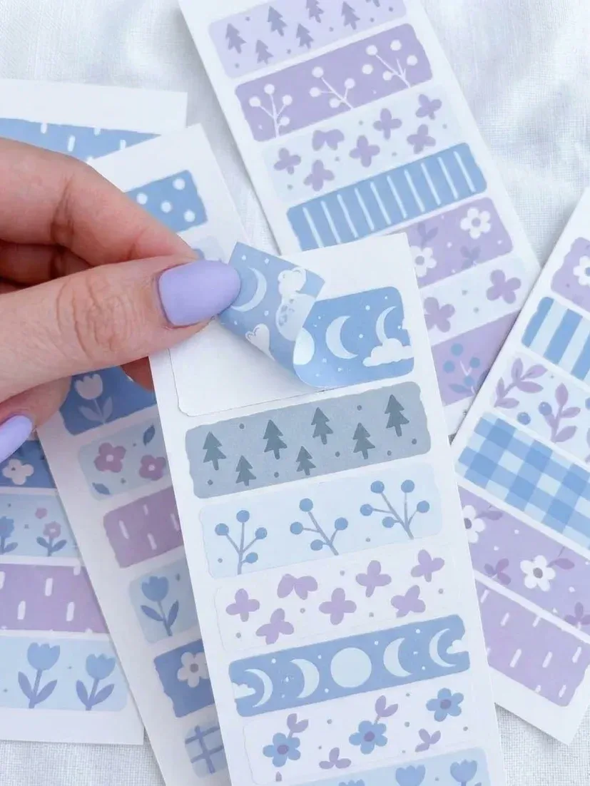 Washi Tape Stickers | Pastel Purple & Blue Journal Sticker Sheets, Set of 2